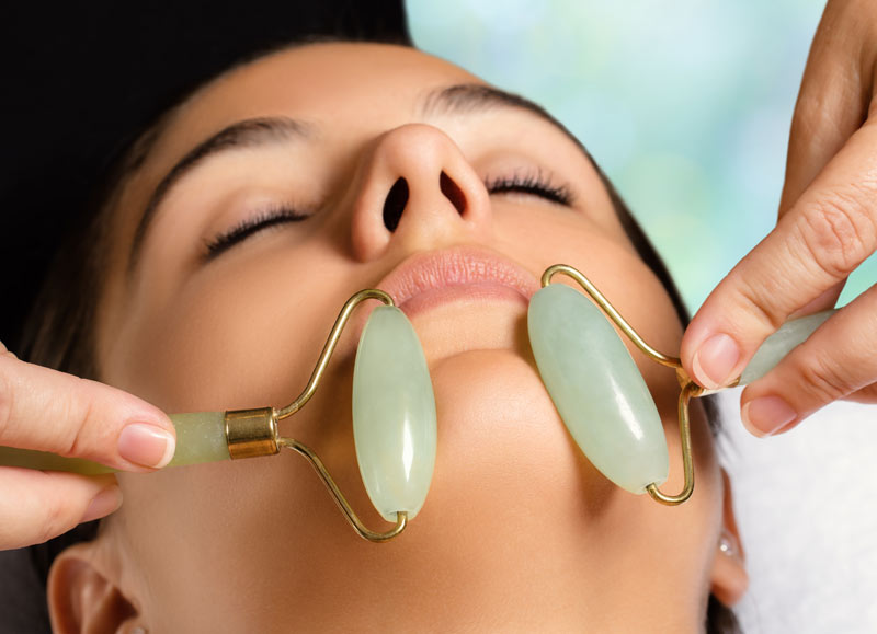 Jade rollers relax facial muscles 